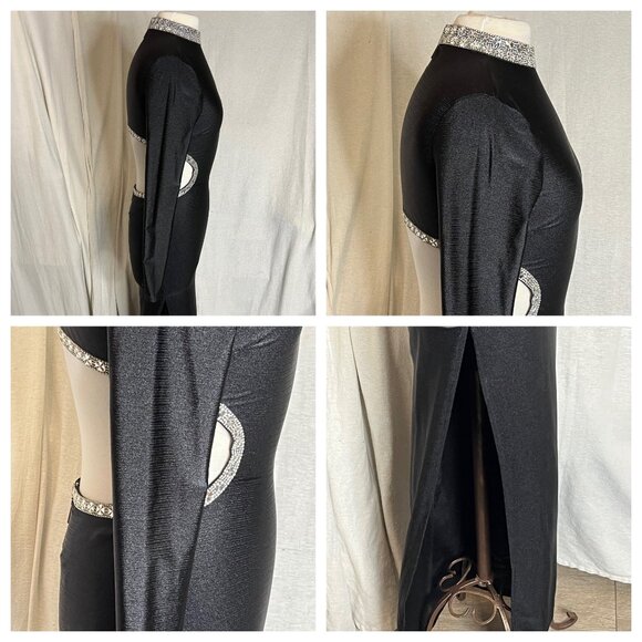 Fashion Nova Black Long Sleeve Backless Dress With Rhinestone Trim Evening  flaw - Picture 4 of 16